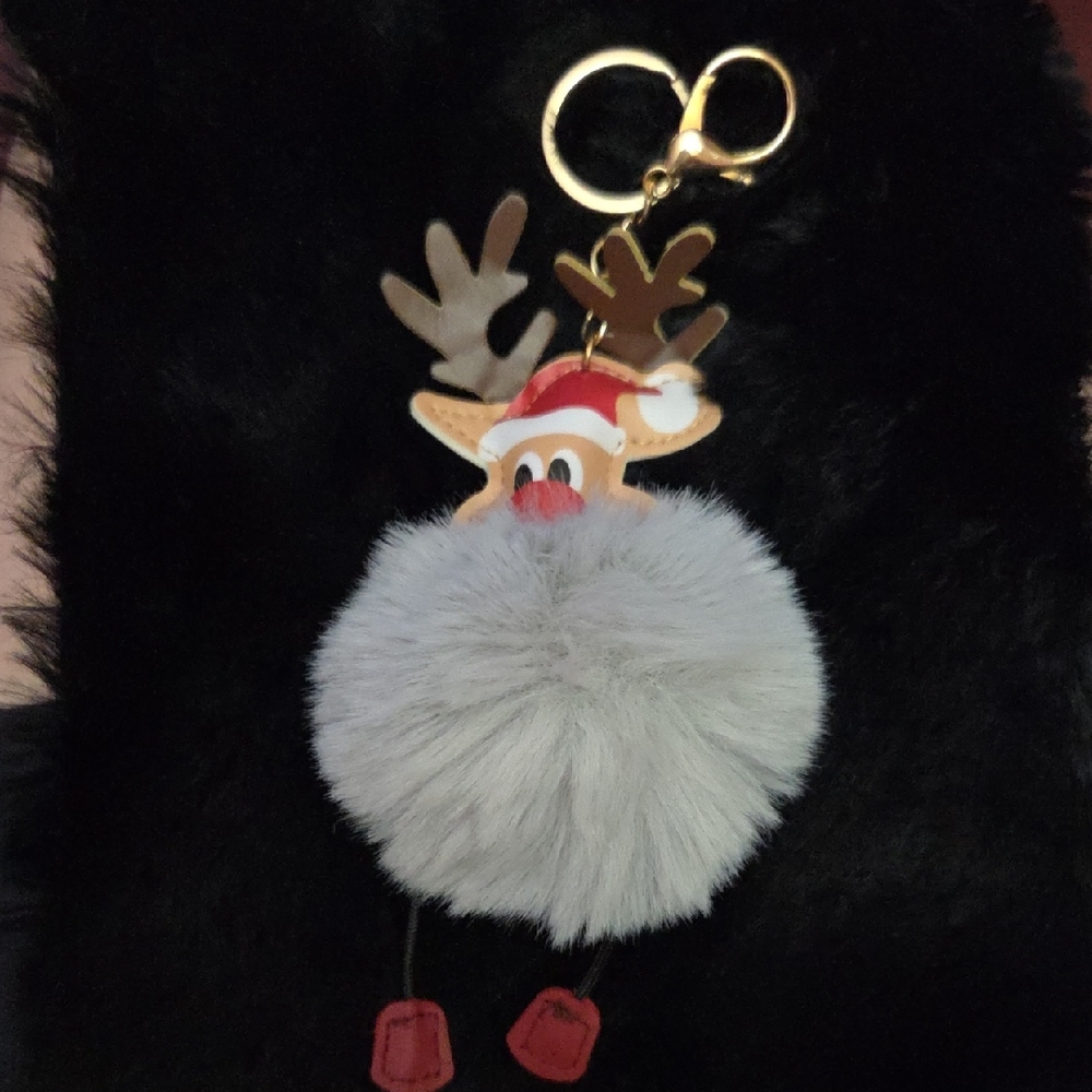 Keychain Reindeer Pom-Pom - Grey NWOT